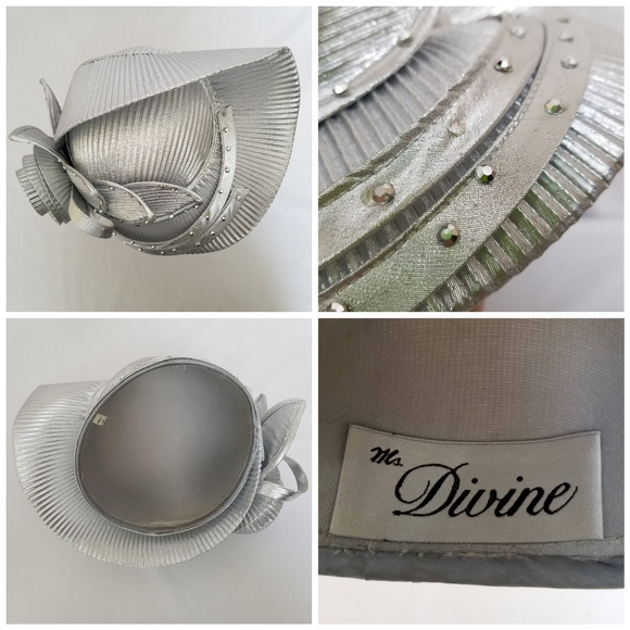 Easter Sunday Church Derby Hat Silver Floral - Picture 8 of 8